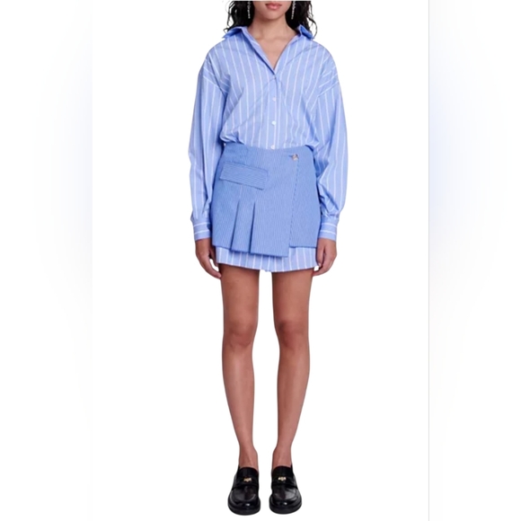 Maje 2-in-1 Striped Shirt Dress Removable Skirt Blue Size 38 US 6 NWT - Picture 7 of 17